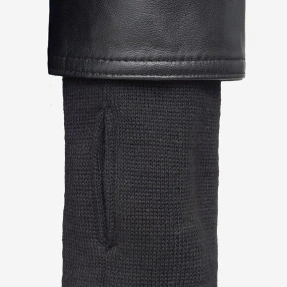 Black Bomber Leather Jacket with Removable Hood NEW Sz M - Picture 8 of 11